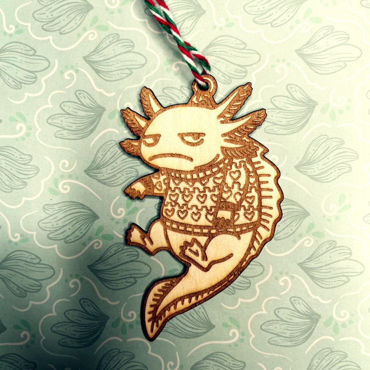 Axolotl Weihnachtsbaumanhänger (Holz)