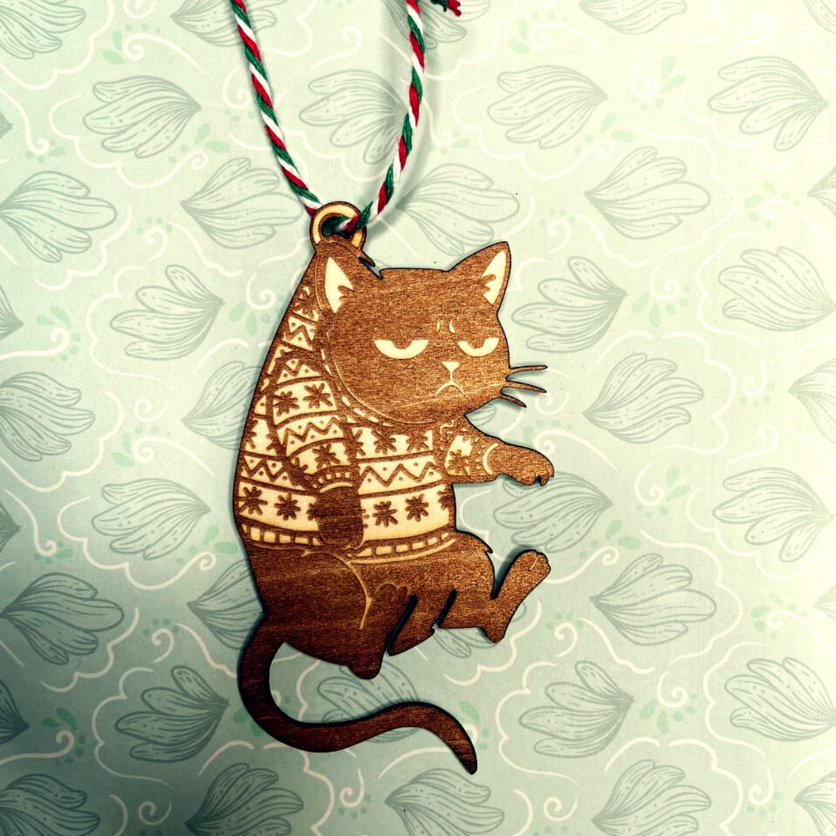 Katze Weihnachtsbaumanhänger (Holz)