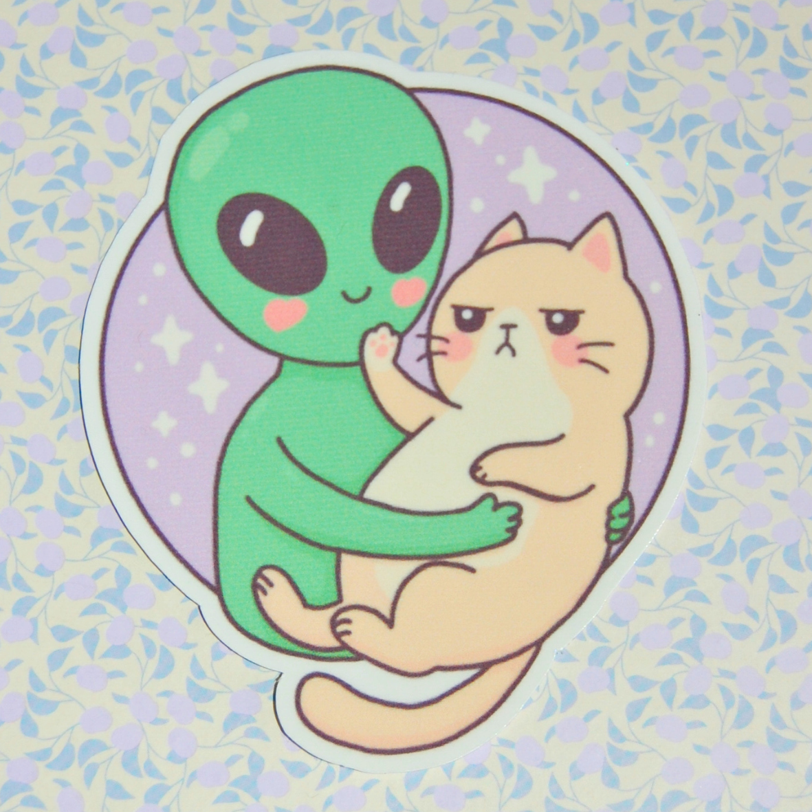 Sticker Alien mit Katze