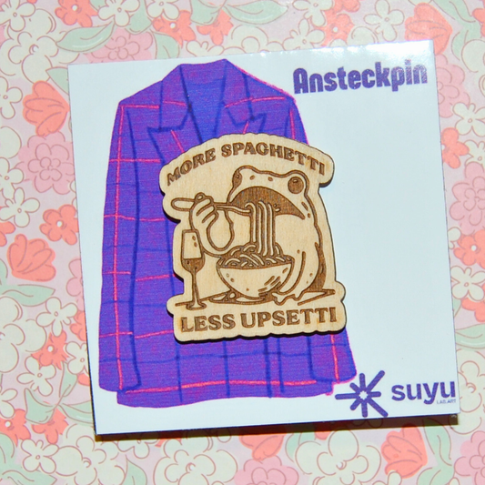 Pin Frosch "more spaghetti, less upsetti"
